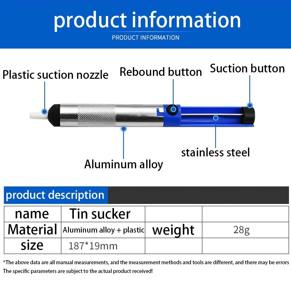 Aluminium Metall Entlöt pumpe Saug zinn Pistole Löten Sauger Stift Entfernung Vakuum Lötkolben Ent löser Hands chweiß werkzeuge – Detail 2