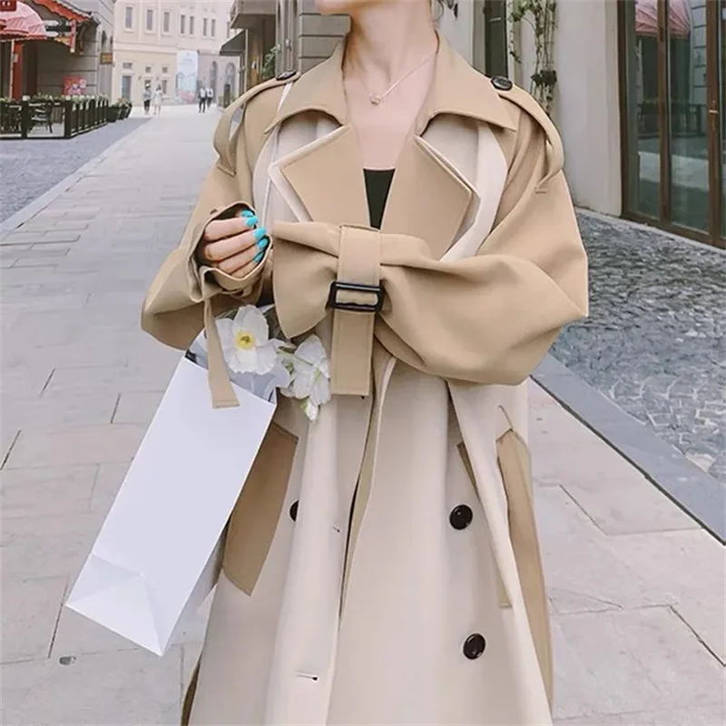 high-quality Stitching Windbreaker Women 2023 New Spring And Autumn Sashes Jacket Women Korean Temperament Lining Coat Women 765