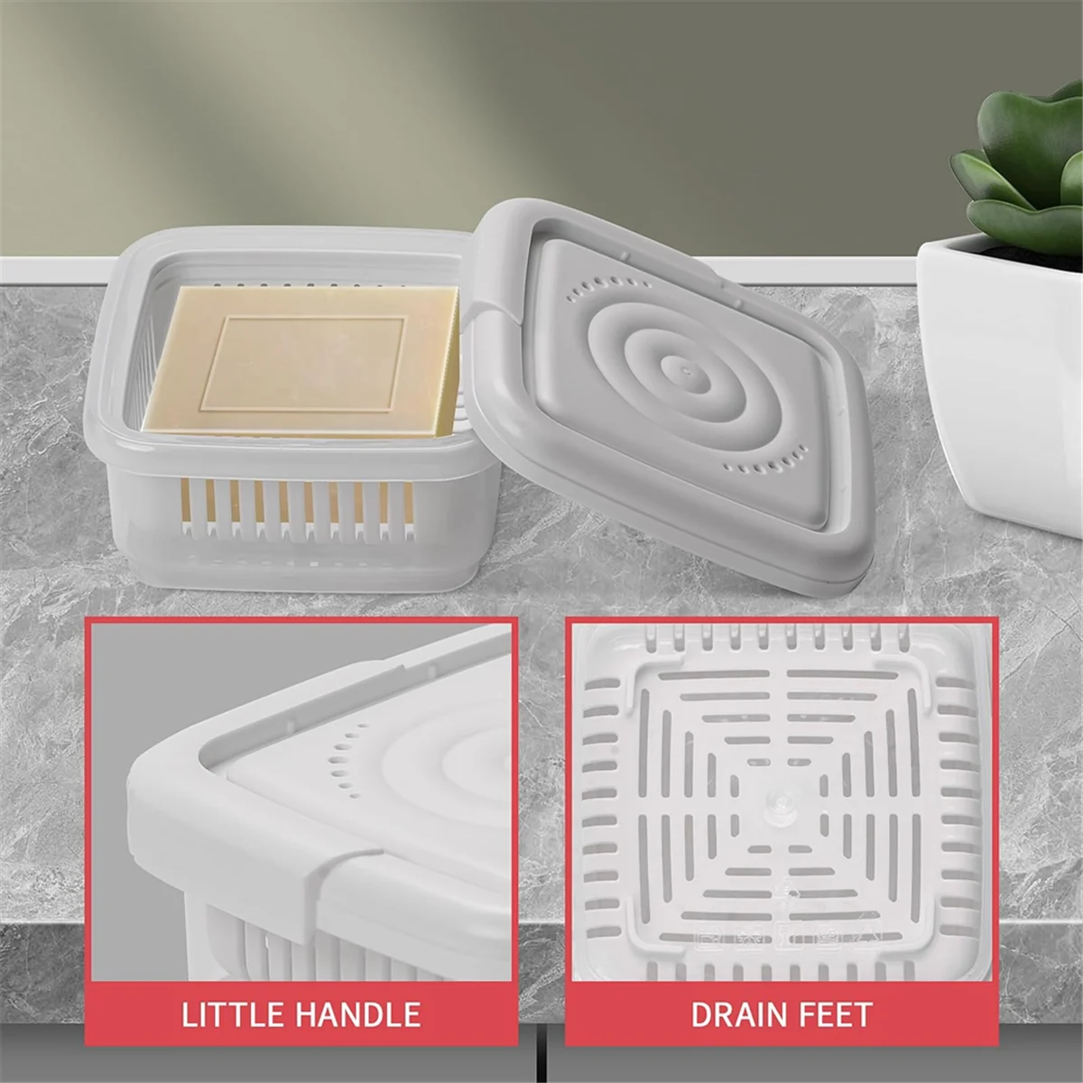 Cozinha Frigorífico Plastic Drain Box, Cebola Verde Crisper, Praça Saboneteira, Food Seal Box, 3pcs