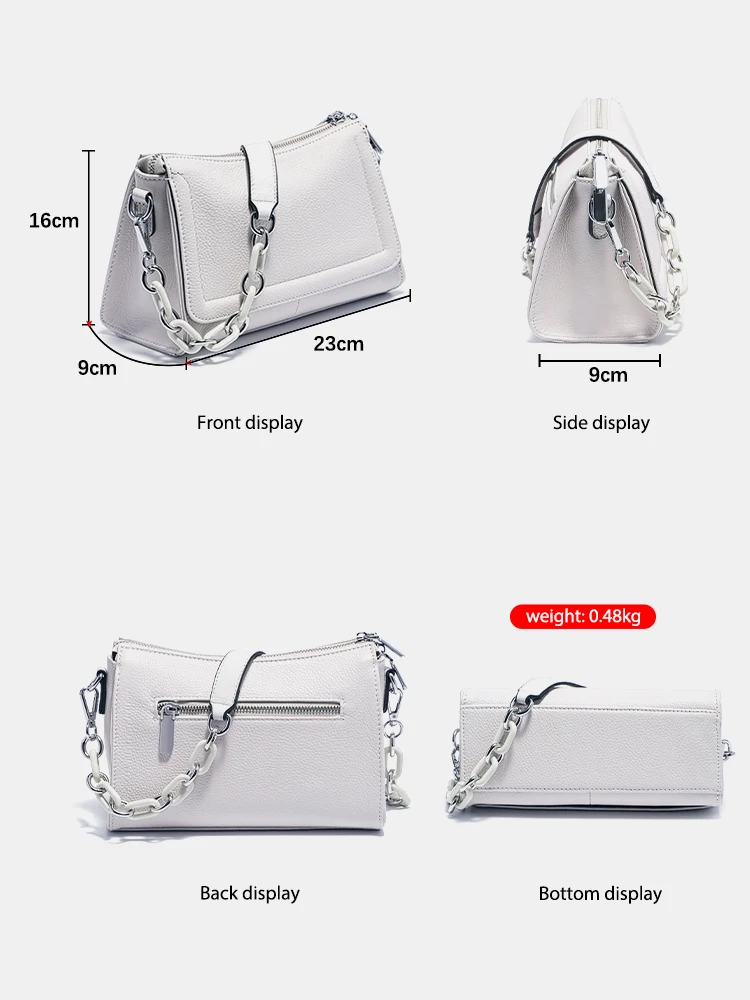 Zency Stylish Acrylic Chain Small Women Shoulder Handbag Soft Cow Leather Top-handle Bag Ladies Underarm Bags Zipper Crossbody