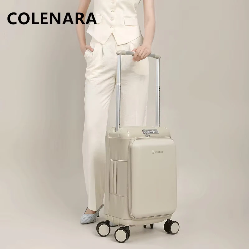 COLENARA 20Inch Laptop Suitcase Front Opening Boarding Case Women's Trolley Case Wheeled Travel Bag Men's Rolling Luggage
