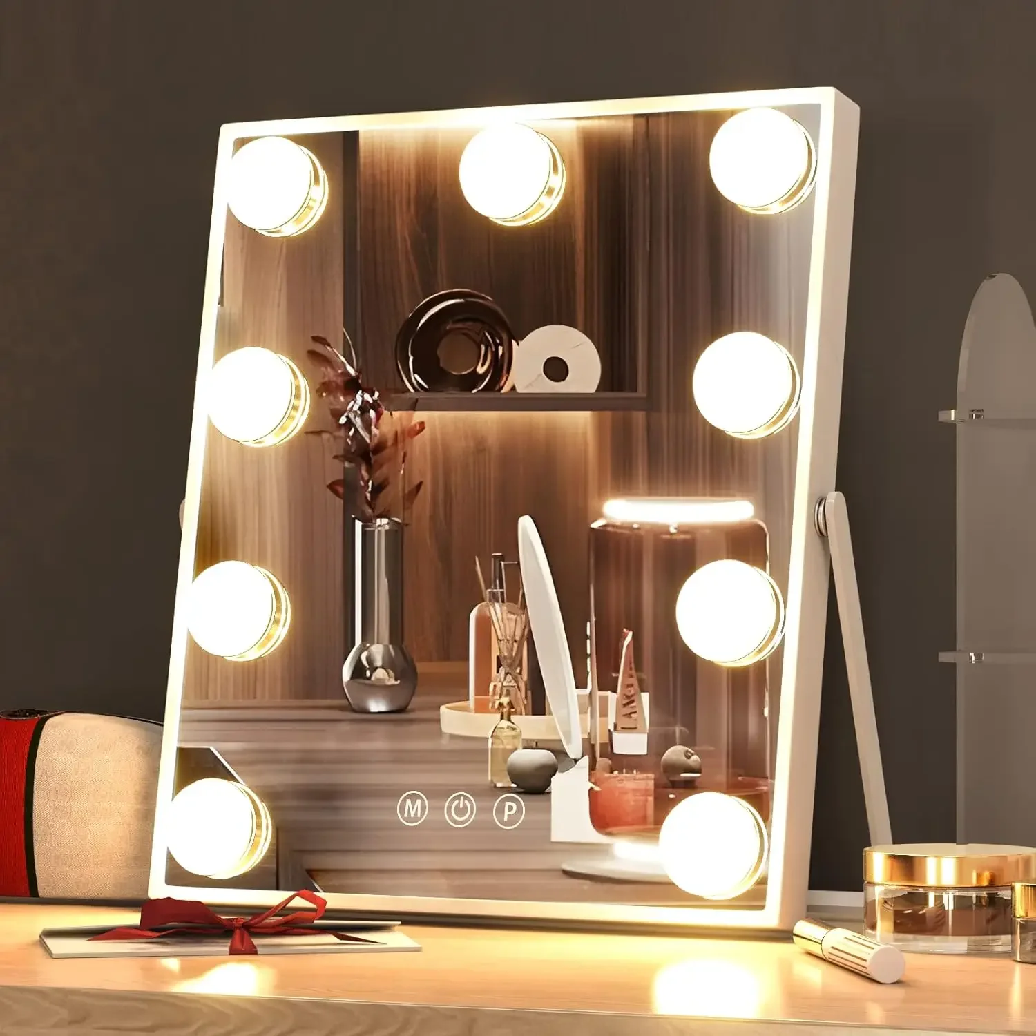 

9 LED Bulbs Vanity Mirror with Lights, Makeup Mirror, Small Vanity Lighted Mirror with 3 Color Lighting Modes, Smart Touch Con