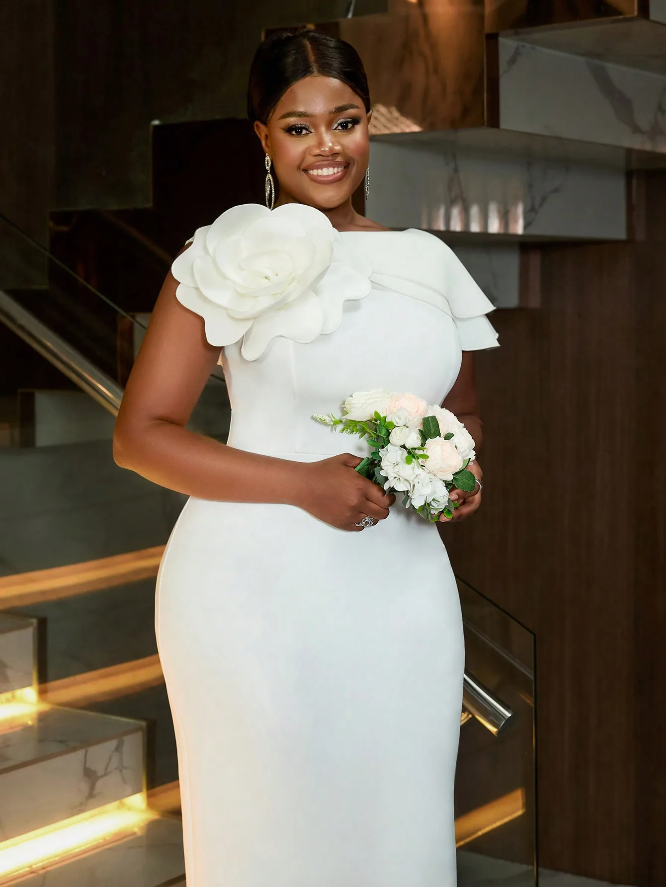 

Белое 3D-платье с цветочным узором на одно плечо, фасон «русалка», для девичника, свадебной вечеринки, больших размеров