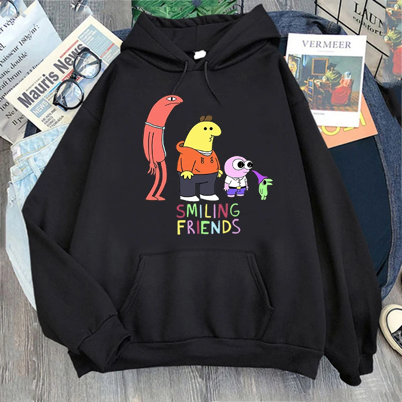 Cute Smiling Friends Print Sweatshirts Female/male Cartoon Clothing Winter Fleece Hoodie Casual Long Sleeve Oversized Pullovers