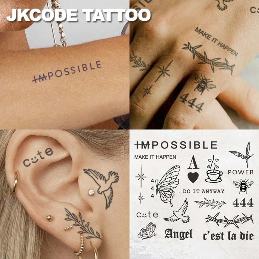 Minimal Tattoo Herbal Tattoo Stickers Ins Style Cute Design-Ins Fairy Style-Bee Butterfly-Heart-Shaped Wreath Numbers and Text 18 Patterns-Elegant Style Cute Tattoo Fashion Accessories for Women Finger Hand Neck Tattoo Long-Lasting Waterproof for 15 Days