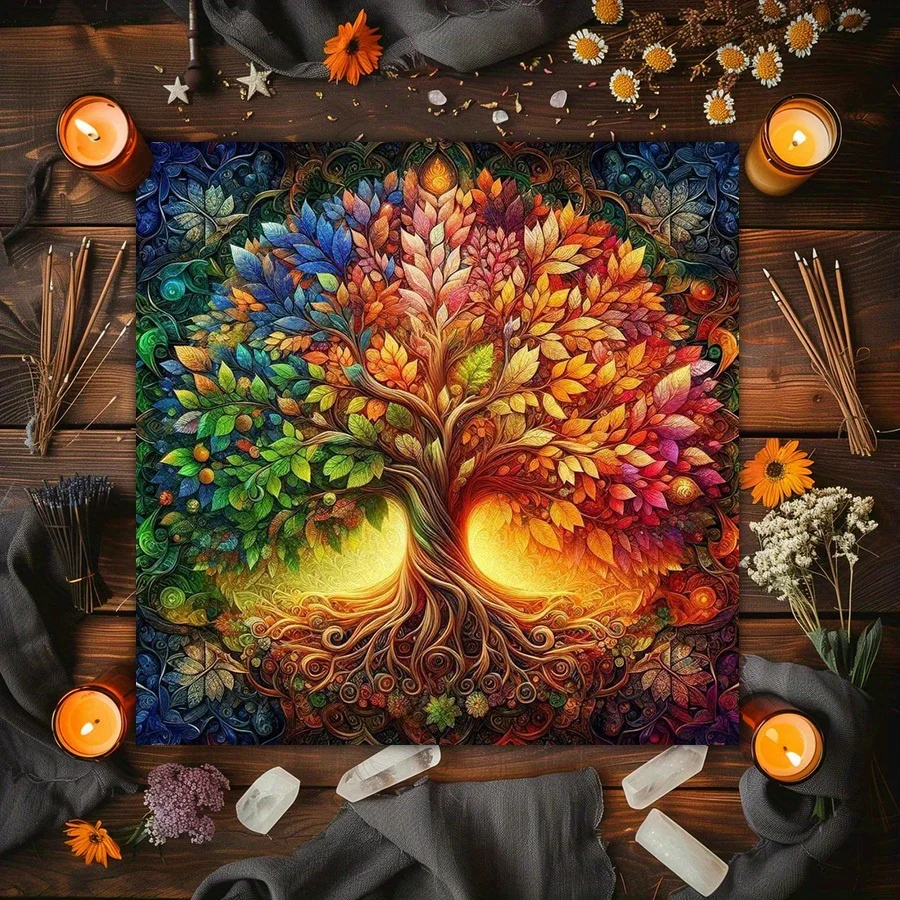 Tarot Starlight Tablecloth Sun and Moon Copper Pattern Mystic Totem Waterproof Divination Ritual Meditation Companion