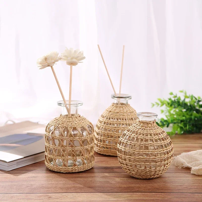 Glasses Rattan Vases,Flower Nordic Style Modern Decorative Vases Desktop Decor Vase for Home Living Room Decor Room Decoration