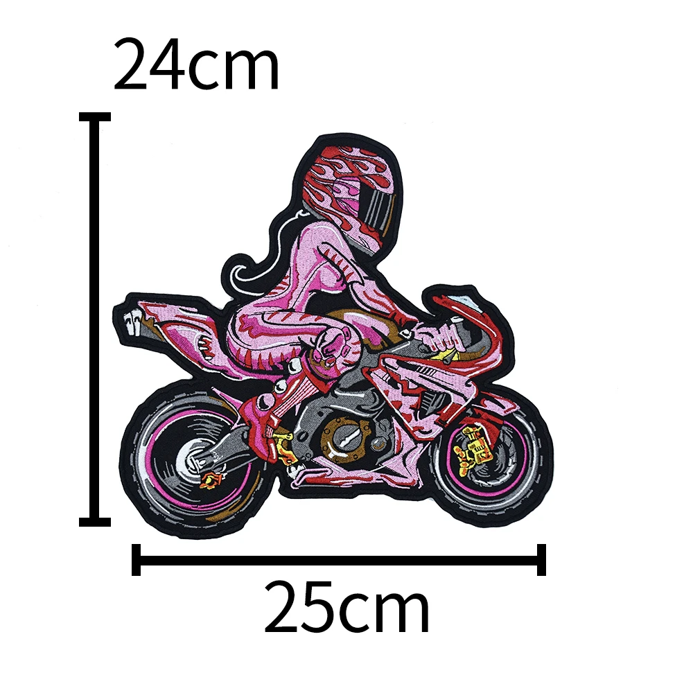 Pink Cool Lady Motorcycle Rider Iron on Embroidery Patches Biker Stickers Clothes Jacket Motorcycle Backpack Big on Badge