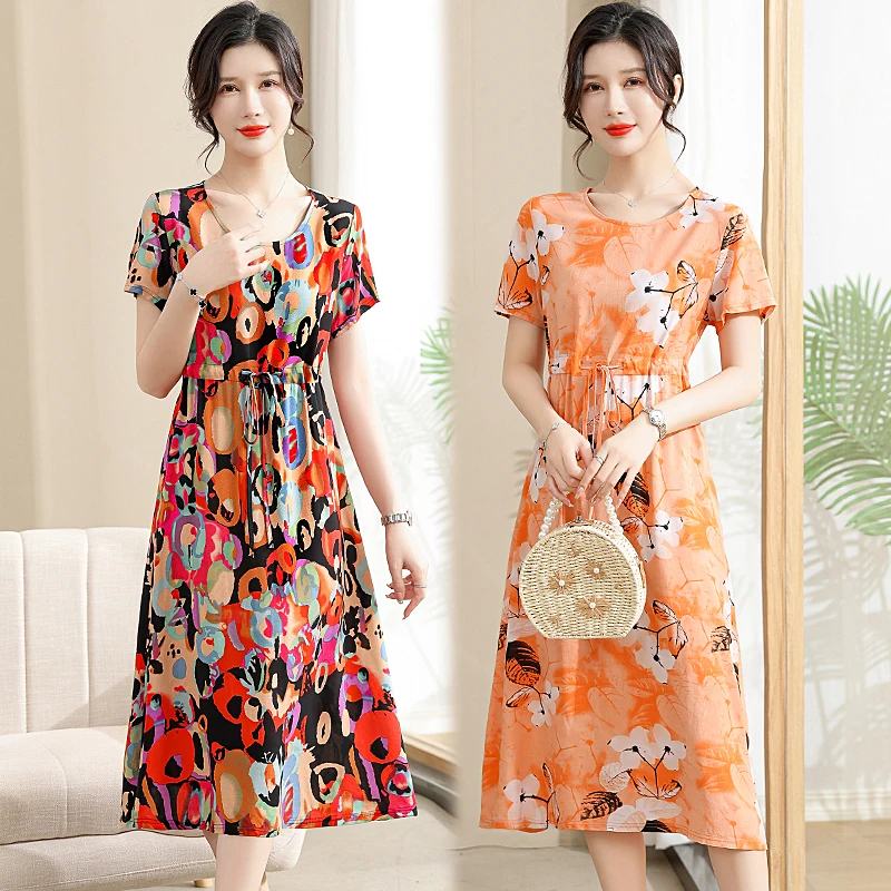 

women large size dress New print summer thin dress