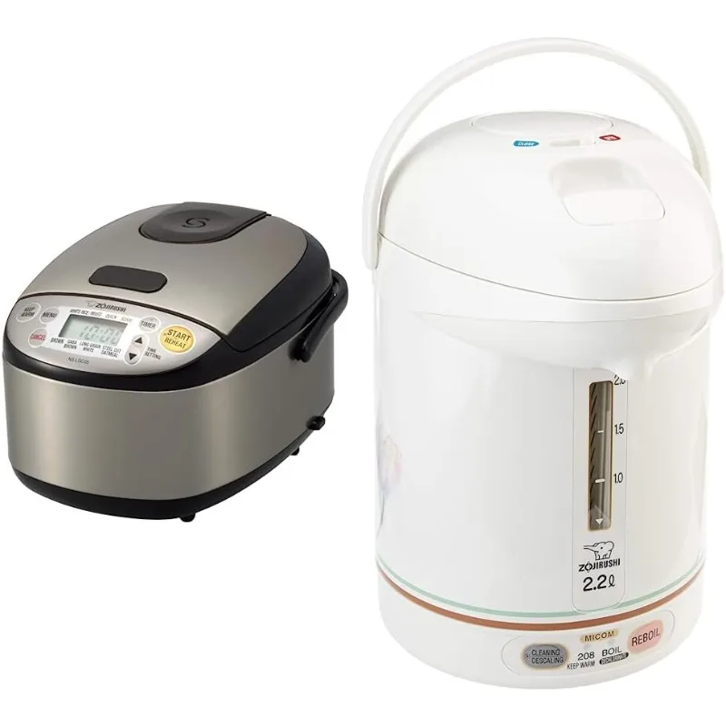 Zojirushi NS-LGC05XB Micom Rice Cooker & Warmer, 3-Cups (uncooked), Stainless Black & CW-PZC22FC Micom Super Boiler 2.2L