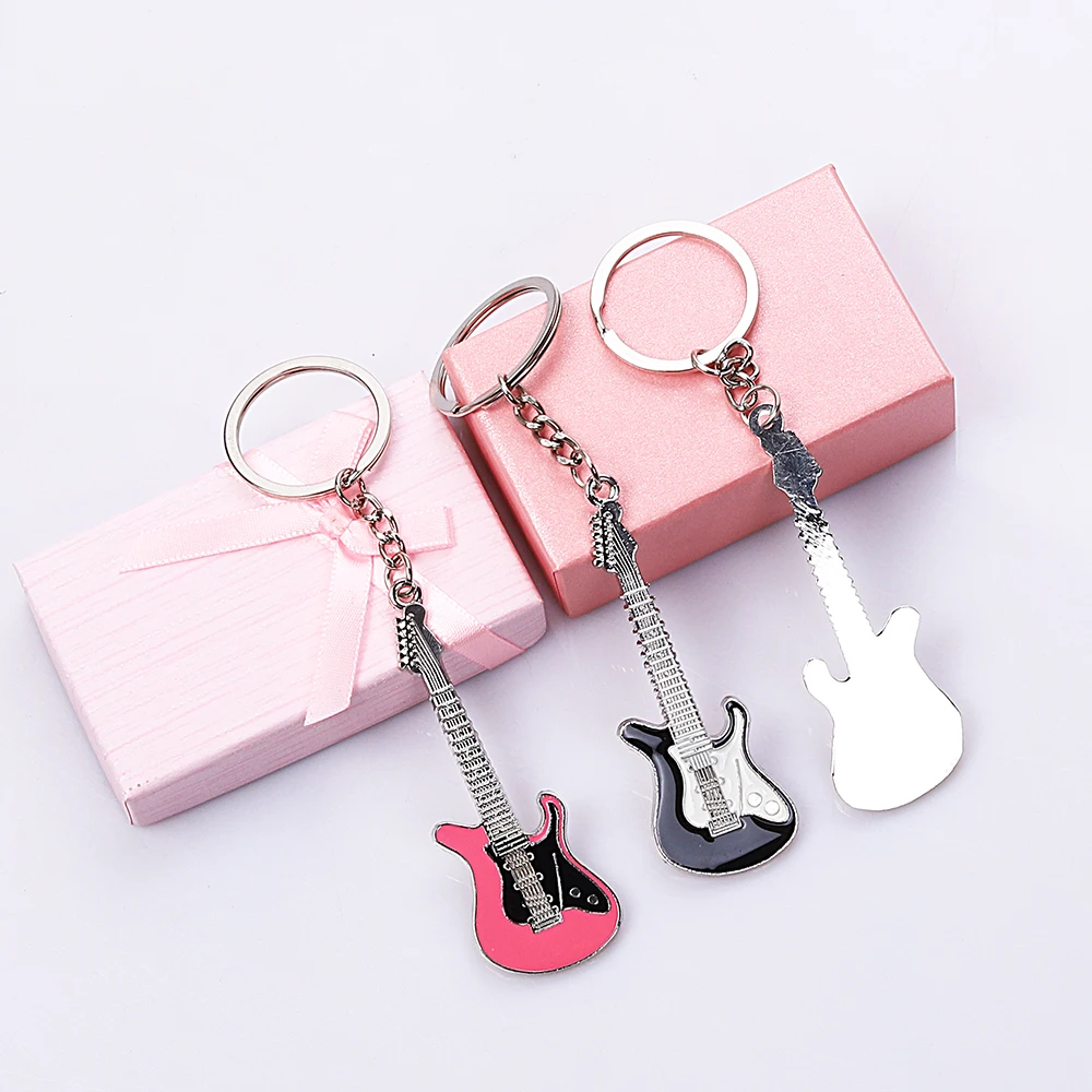 QianBei-Classic Guitar Pendant Keychain for Men and Women, Alloy Car Keyring, Charms Gifts, Jewelry, 2023, New