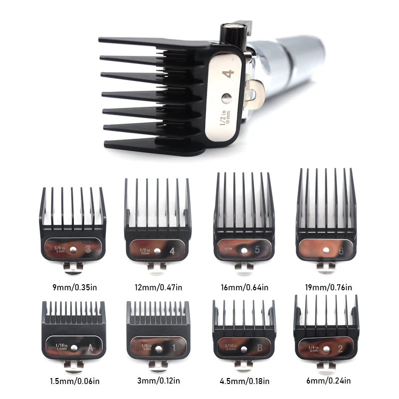 8 pcs Guards Hair Cutting Combs for Professional Hair Trimmer Machine Accessories Metal Buckle Limit Combs for Wahl JRL Madeshow