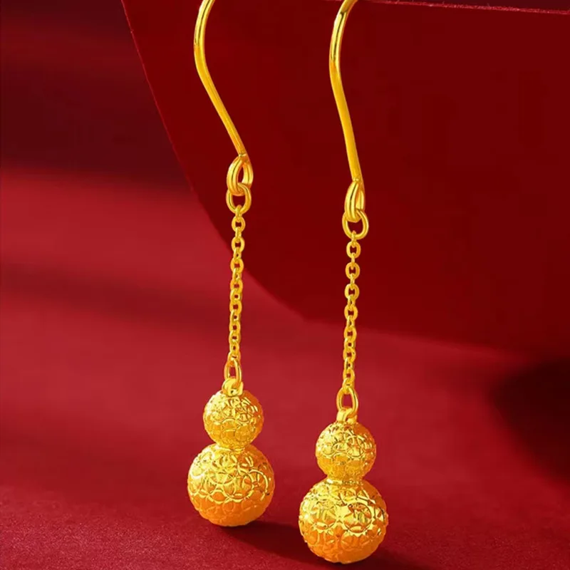 

Ethnic Style Women's Earrings 9999 24K Real Gold Tassel Gourd Drop Earrings Wedding Accessories Earrings Gift for Women Girl Mom