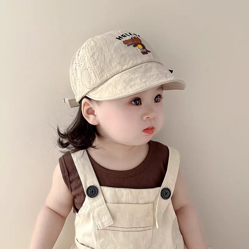 Summer Baby Baseball Hats Lovely Cartoon Crocodile Pattern Thin Breathable Quick Drying Sun Hat  Kids Boys Girls Beach Caps