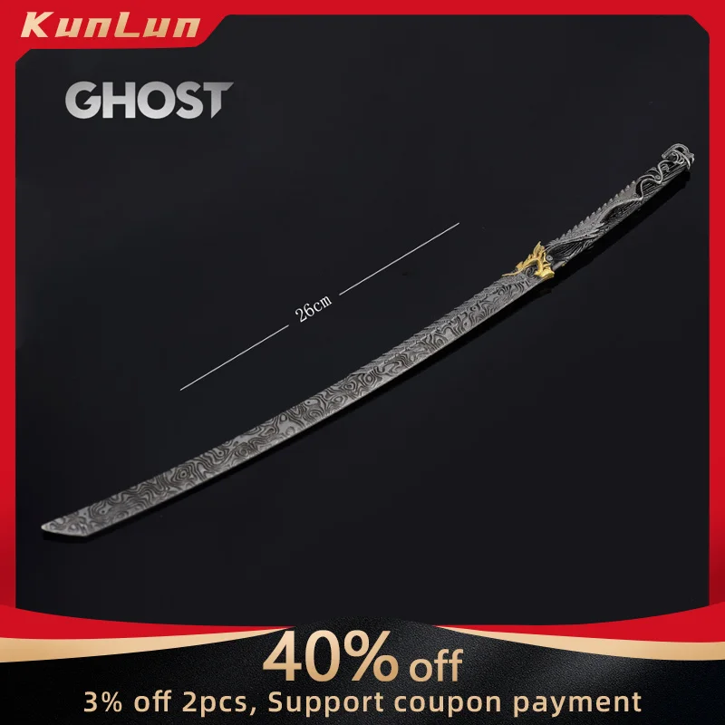 

26CM Ghost Action Weapon Red Dragon Alloy Model Replic Game Prop Real Steel Katana Action Figure Mini Sword Desk Ornaments Toys