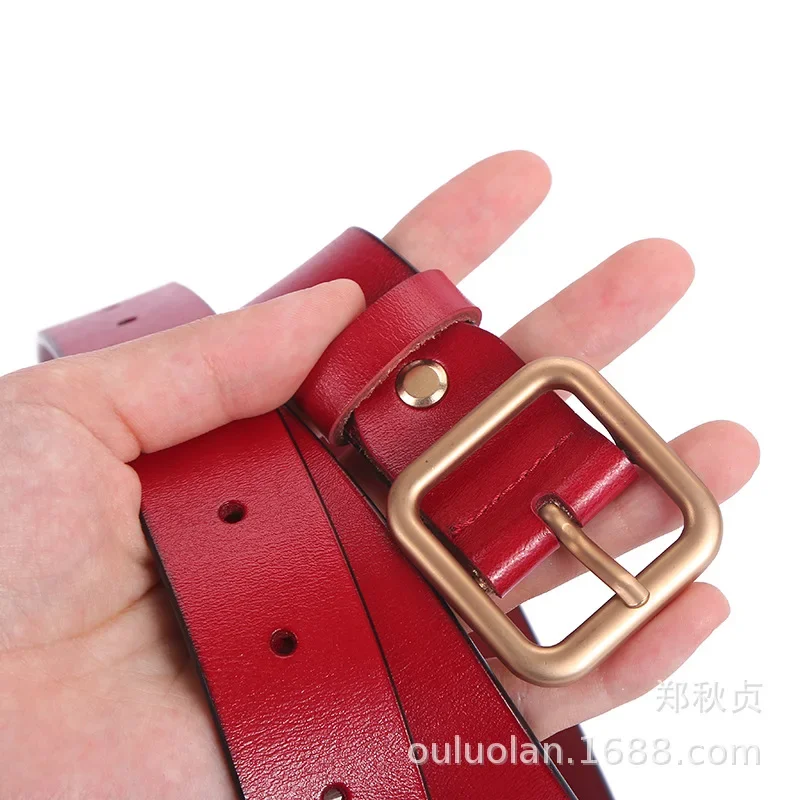 

Alloy Square Buckle Design Cowhide Belt for Women's New Pure Cowhide Luxury Belt Retro Fashion Jeans 2.8cm Wide Belt