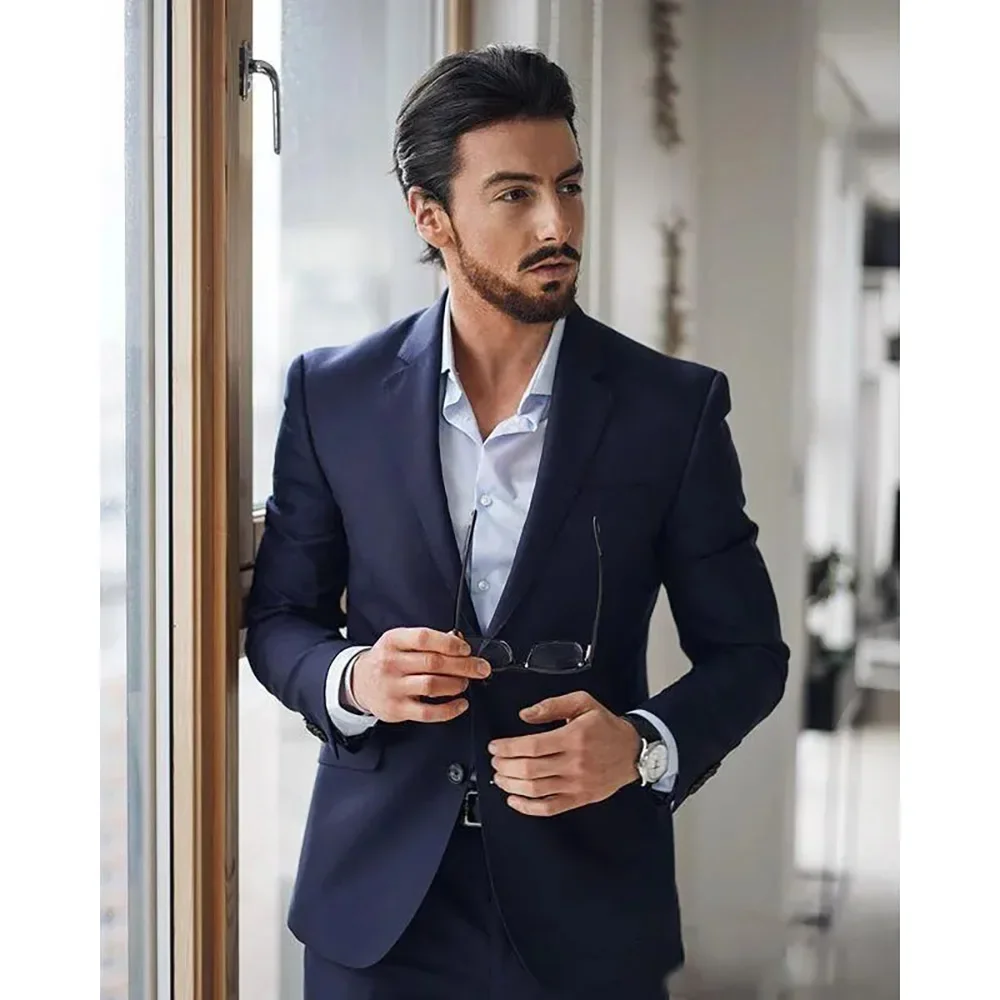 

Formal Wedding Men's Suits Navy Blue Notch Lapel Single Breasted Blazer Slim Fit Luxury 2 Piece Jacket Pants Outfits Clothing