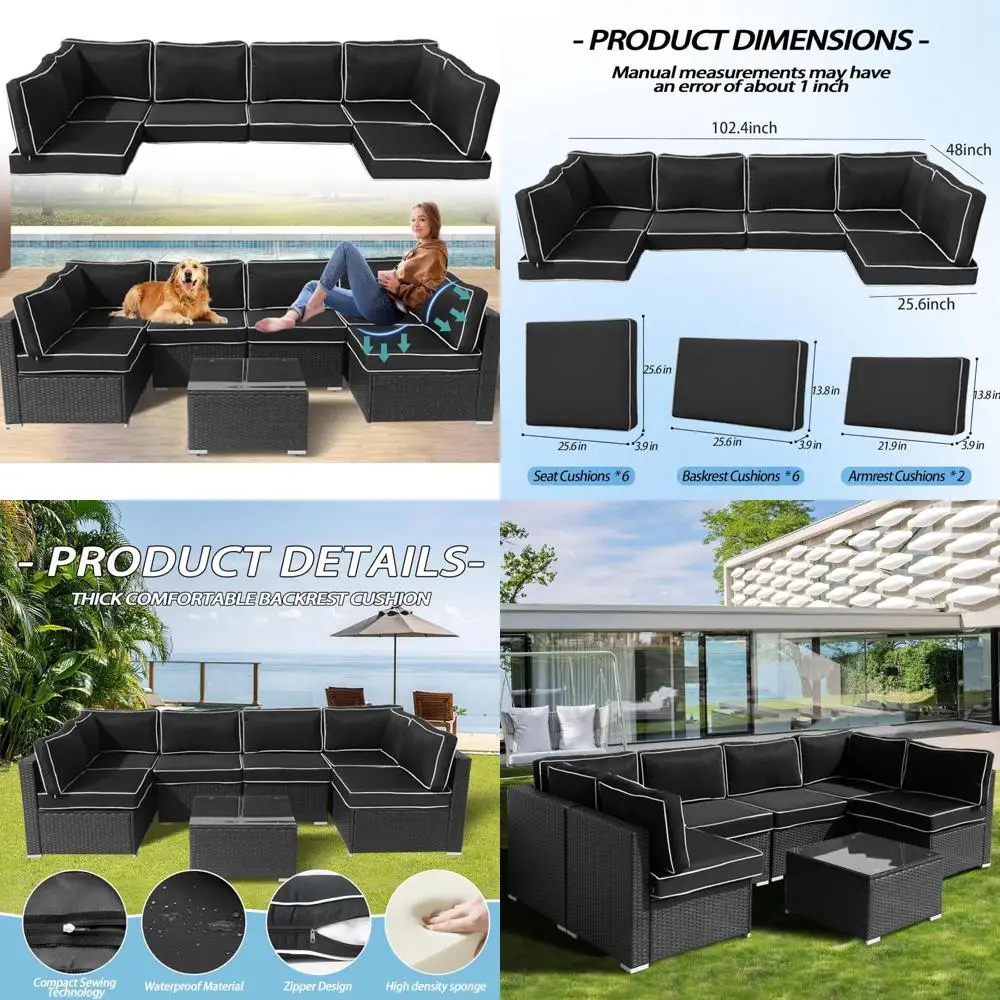 

14-piece weather-resistant cushions for 6-seat outdoor rattan sofa sectional set