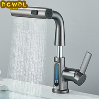 Temperature Digital Display Basin Faucet For Bathroom Pull Out Waterfall Stream 3 Way Sprayer Hot Cold Water Sink Mixer Wash Tap