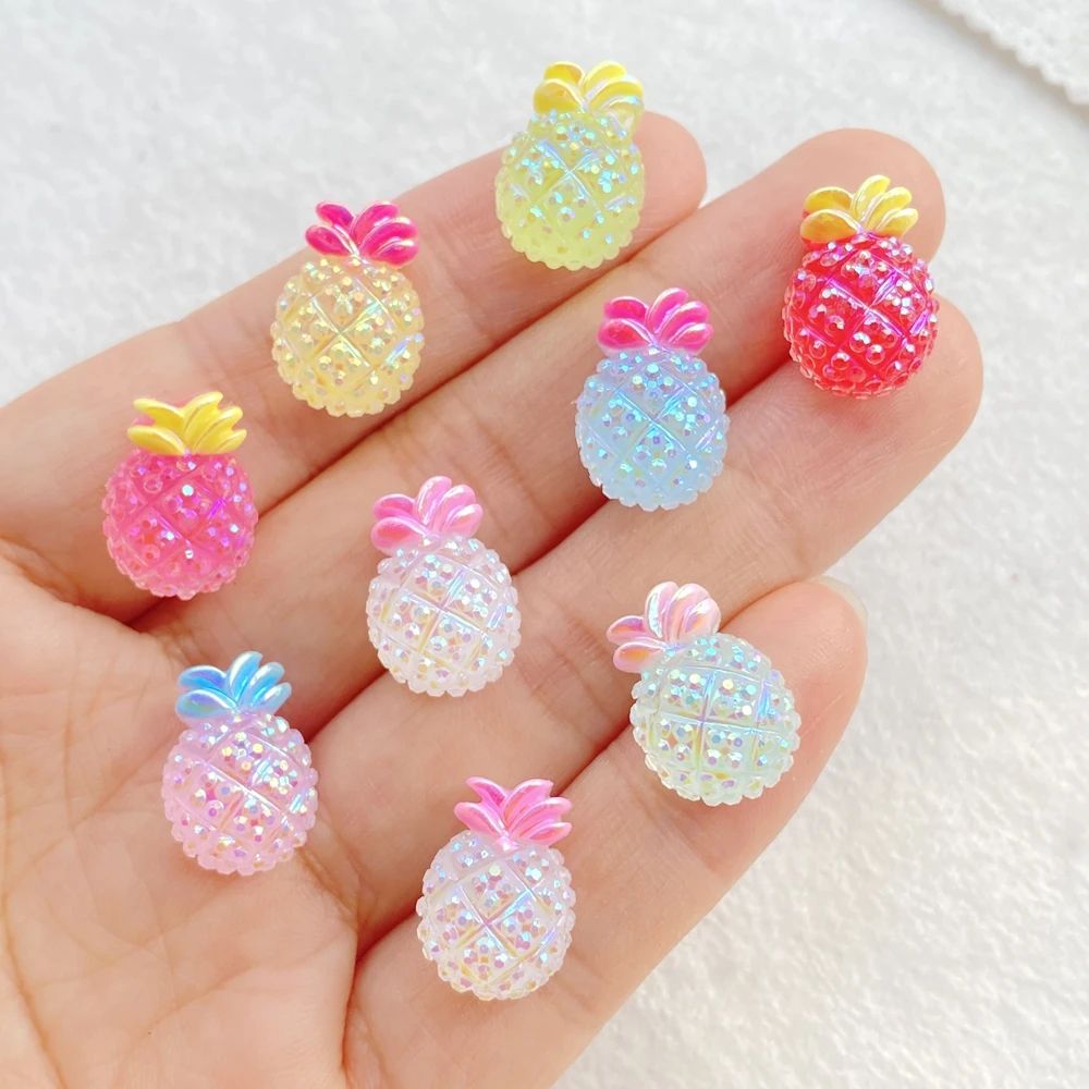 30pcs Resin Colorful Painted Shiny Mini Pineapples Figurine Flatback Stone Scrapbook DIY Manicures Appliques Accessories Crafts