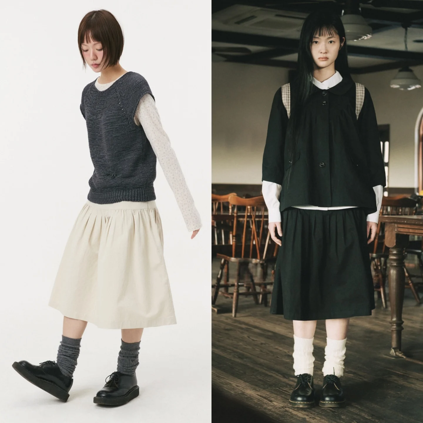 

High Waist A-Line Skirt Pure Cotton Pleated Commuter Versatile Slimming School Style Half-length Skirts Women's Fashion