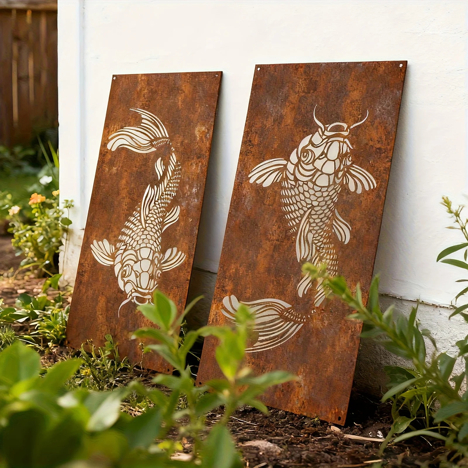 2D Flat Dragon Fish Metal Wall Art Panel, Asian Style Iron Wall Decor