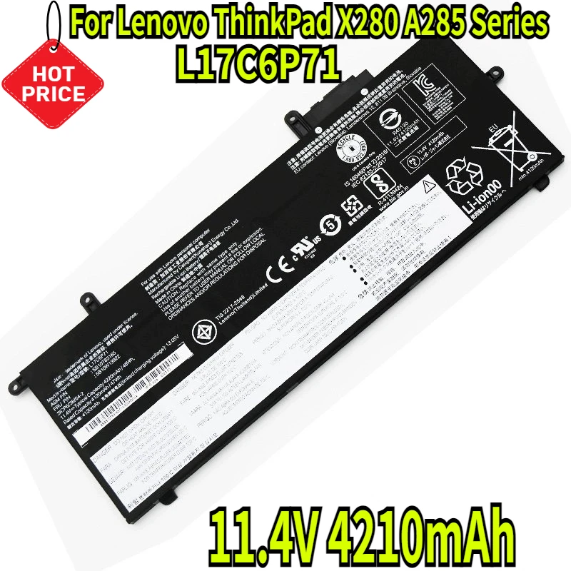 11.4V 4210mAh New L17C6P71 Laptop Battery For Lenovo ThinkPad X280 A285 Series SB10K97619 01AV470 01AV471 L17M6P71 L17L6P71