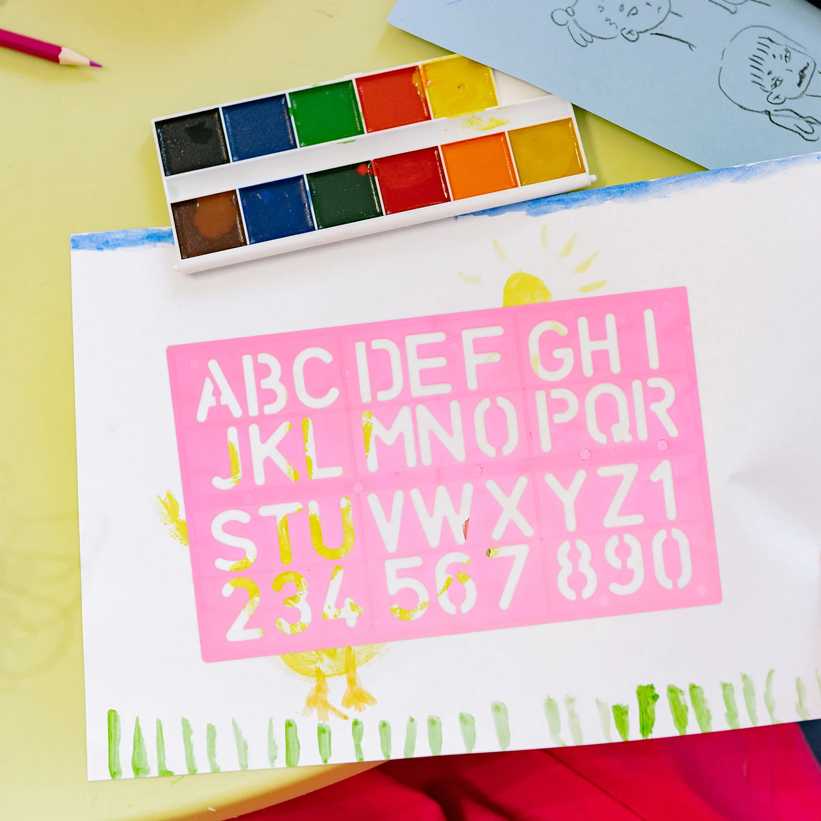 

4pcs Alphabet Number Tracing Board Plastic Montessori Educational Double Sided Letter Stencil Kids Puzzle Game
