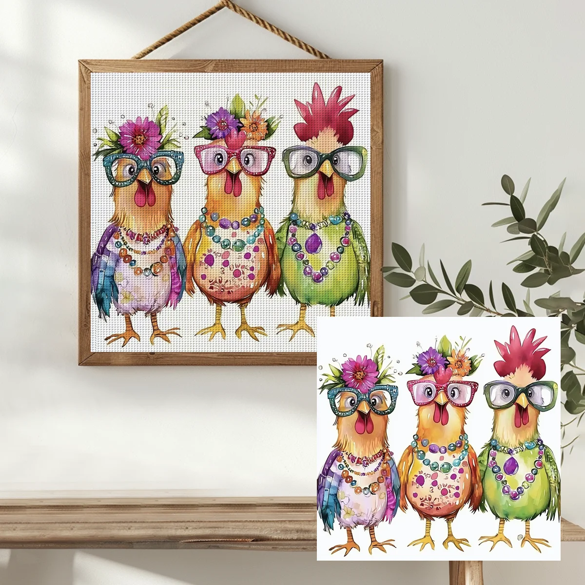 1pc 40X40CM/15.74inch Three Chickens Stamped Cross Stitch Kit DIY Kit 11CT/14CT DIY Embroidered Set DIY Cross-Stitch Set - view 3