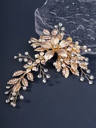 Gold Claw Style Ladies Hair Clip Handmade Pearl Rhinestone Floral Princess Barrettes Luxury Headdress Jewelry Accessories