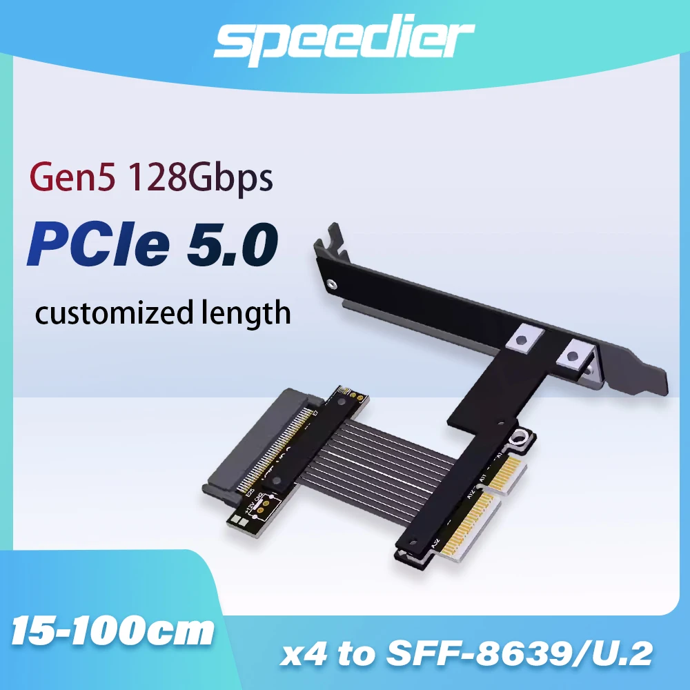 

PCIe 5.0 X4 To SFF-8639 Riser Extension Cable High-speed Lossless Adapter 128Gbps Gen5 Full Speed U.2 SSD Hard Drive PCI-e