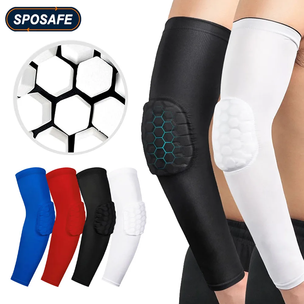 

Sports Long Arm Brace Support Elbow Compression Sleeves Honeycomb Pads Crashproof Basketball Football Cycling Arm Guard Sleeves