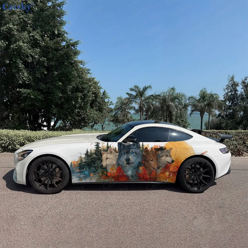 

Wolf Pack Autumn Forest Shadow, Durable, Fade-resistant, Enhance Vehicle Aesthetics With Bold Artistic Design Car Vinyl Wraps