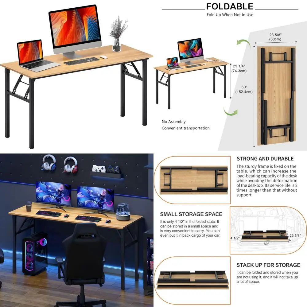 

59.8 Inch Teak and Black Computer Desk for Home Office, Suitable for Study and Writing