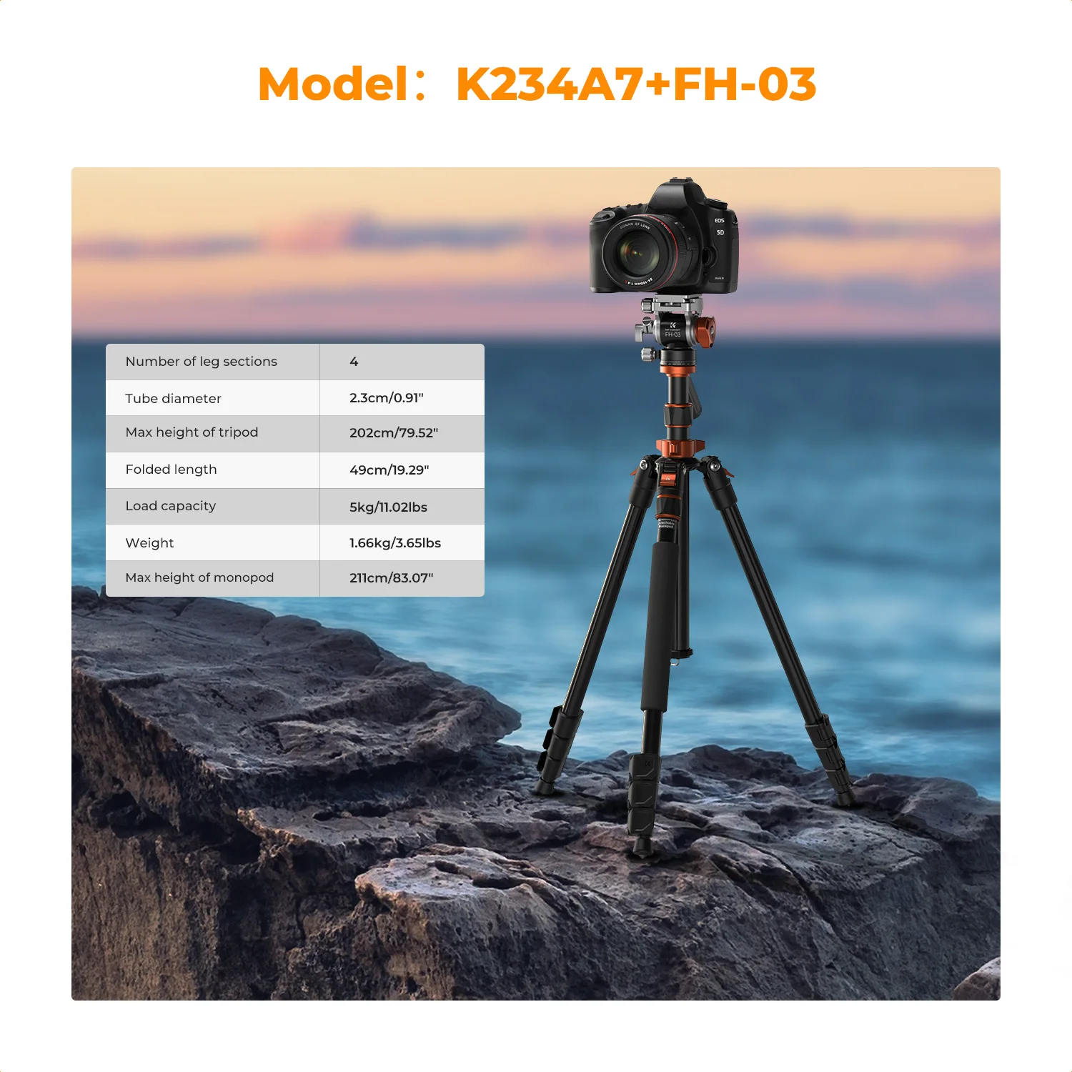 K&F Concept Professional Camera Fluid Head Tripod For Canon Nikon DSLR Camcorder 83\'\'/2.1m New Photography Aluminum Tripod Stand