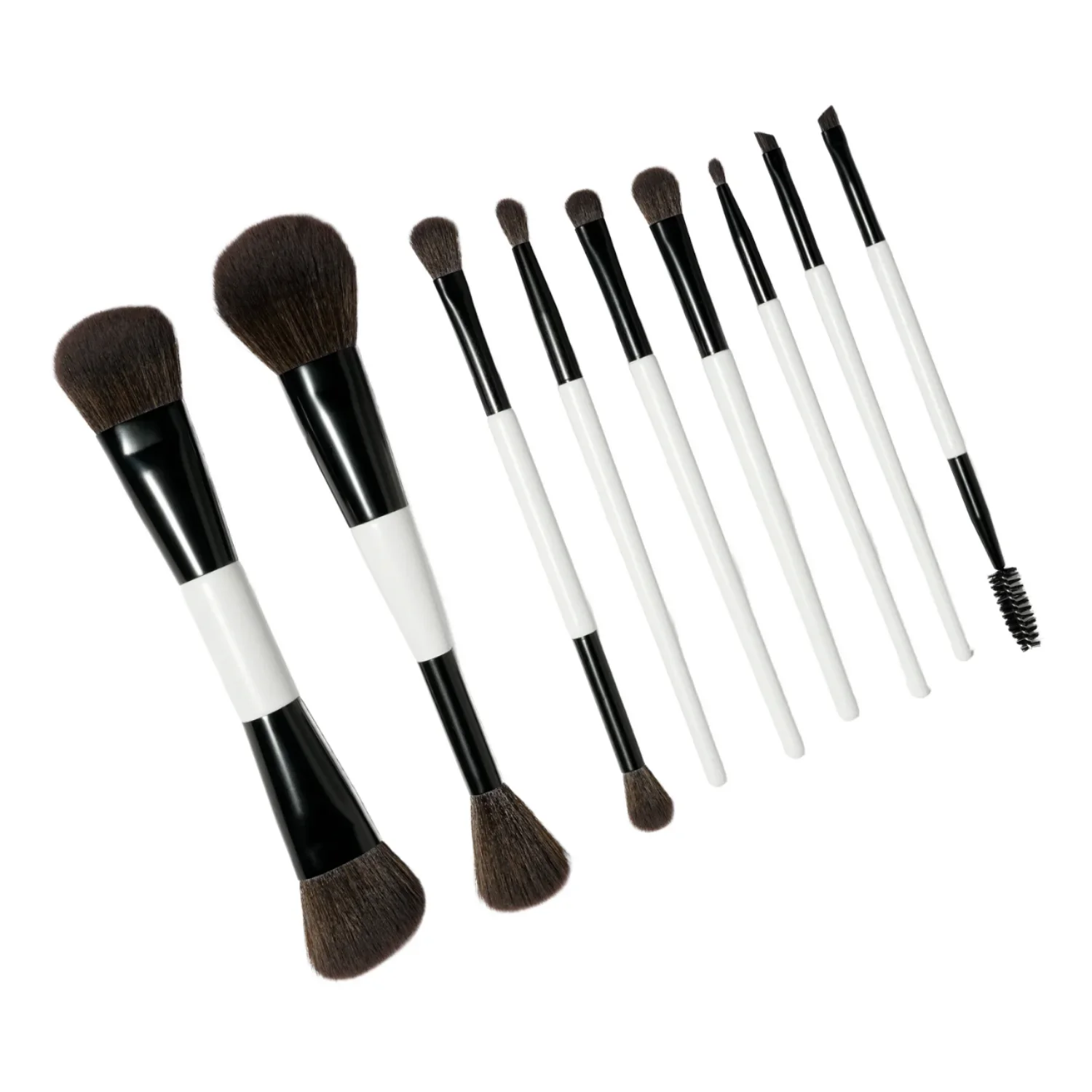 Trending Professional Custom Double Ended Makeup Brushes Set Black White Handle Foundation Blending Brushes Kits with Bag