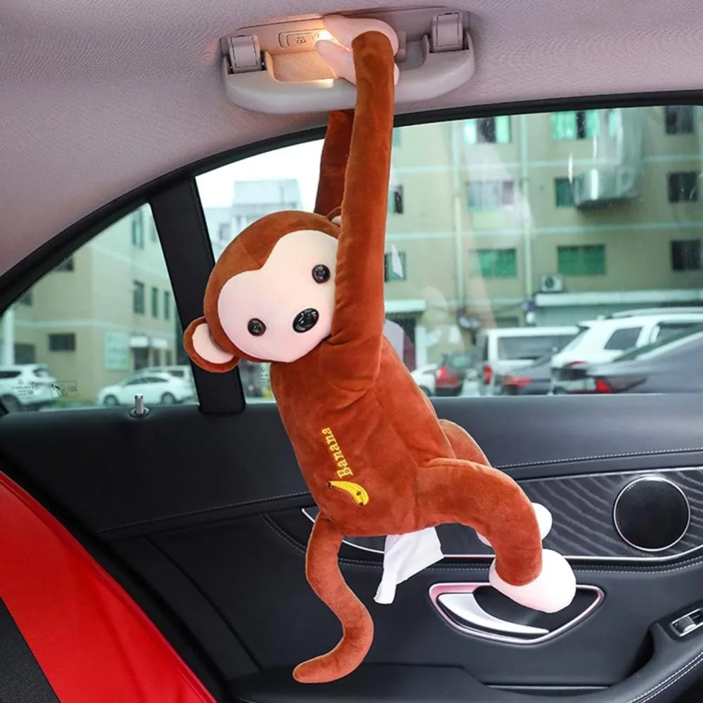 Cartoon Monkey Tissue Holder for Car,Creative Plush Car Tissue Box,Plush Paper Tissue Dispenser,Hanging Paper Organizer