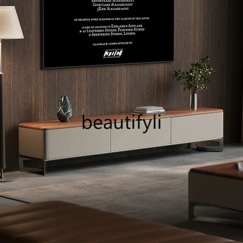 

Italian TV cabinet storage locker integrated living room high-end solid wood TV cabinet floorQ