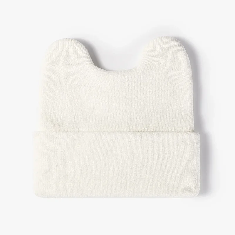 Autumn and Winter Cute Rabbit Ear Knitted Hat for Women, Solid Color Warm Woolen Hat, Student Outdoor Brimless Pullover