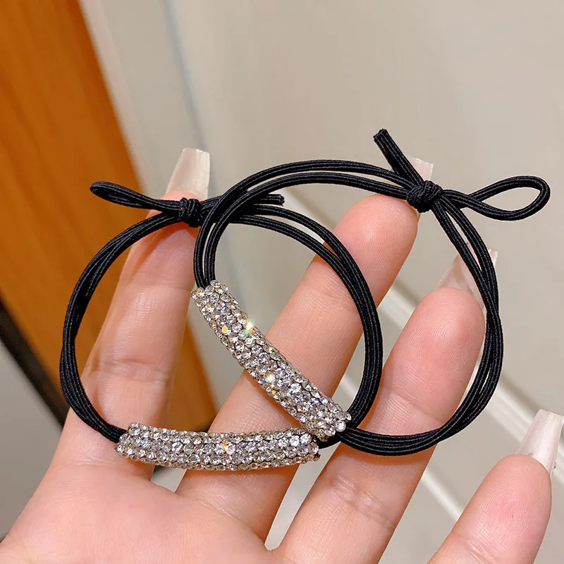 Strass brilhante elástico sem costura para mulheres, corda de cabelo preto, elástico, acessórios de cabelo, nova moda, venda quente, 1 pc, 20pcs,