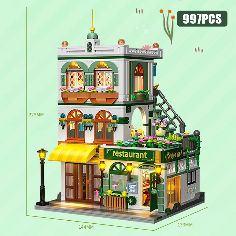 Creatieve Street View Bruiloft Salon Manor Tuin Huis Koffieshop Model Bouwstenen Stad Architectuur Mini Bakstenen Speelgoed Geschenken
