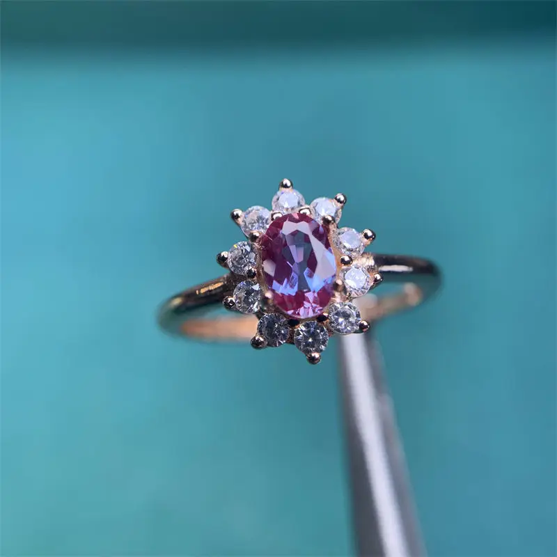 Beautiful Alexander Color Changing Gemstone 4X 6mm Wedding Birthday Gift Rings for Women 925 Silver