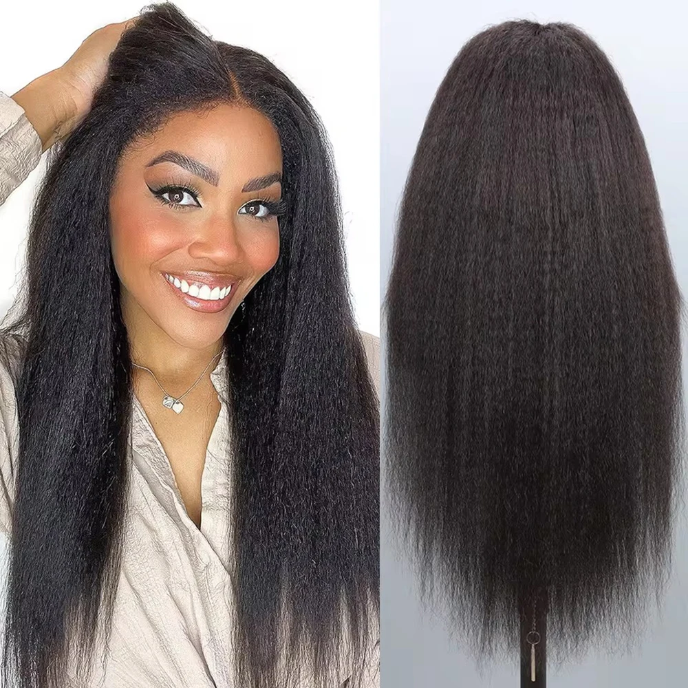 30 32 Inch Kinky Straight 200 Density Human Hair Wig Peruvian 13x4 Lace Frontal Wig For Women Yaki Straight 13x6 Lace Front Wigs
