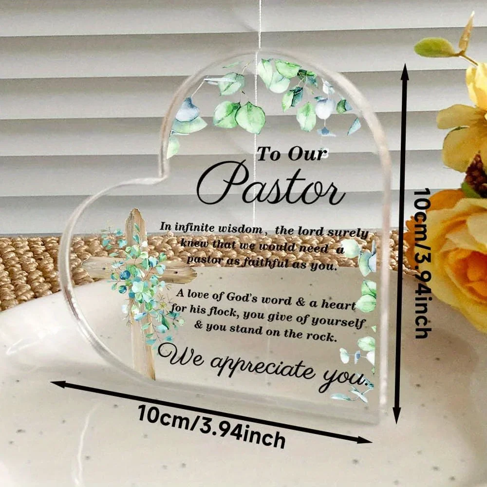 Christian Cross Eucalyptus Acrylic Table Sign For Pastor Thank You Gift,Religious Pastor Appreciation Acrylic Heart Desktop Ornament