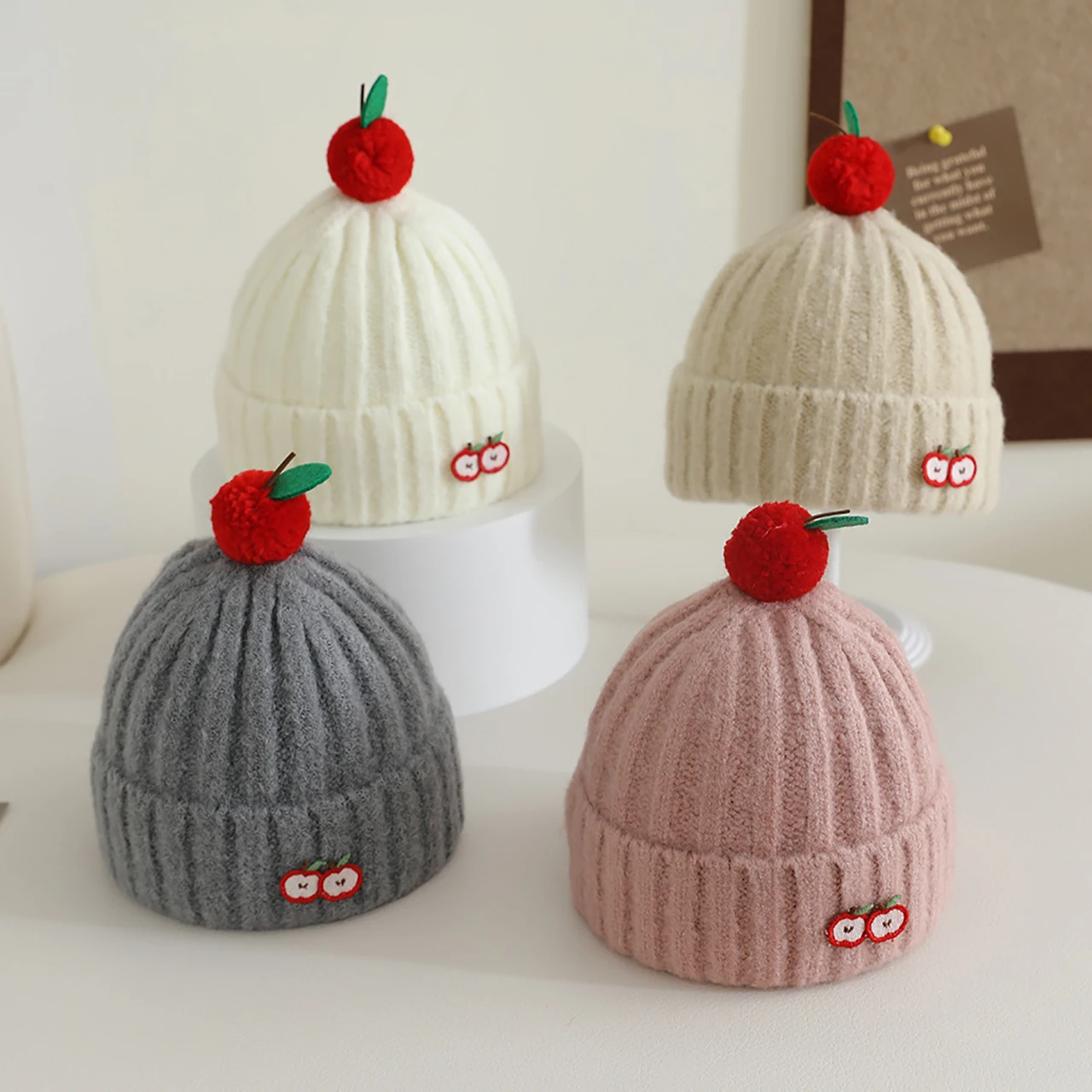 

Cute Red Apple Beanie for Children Winter Warm Knitted Hat 1-5Year Baby Soft Woolen Crochet Bonnet Boy Girl Kids Pullover Cap