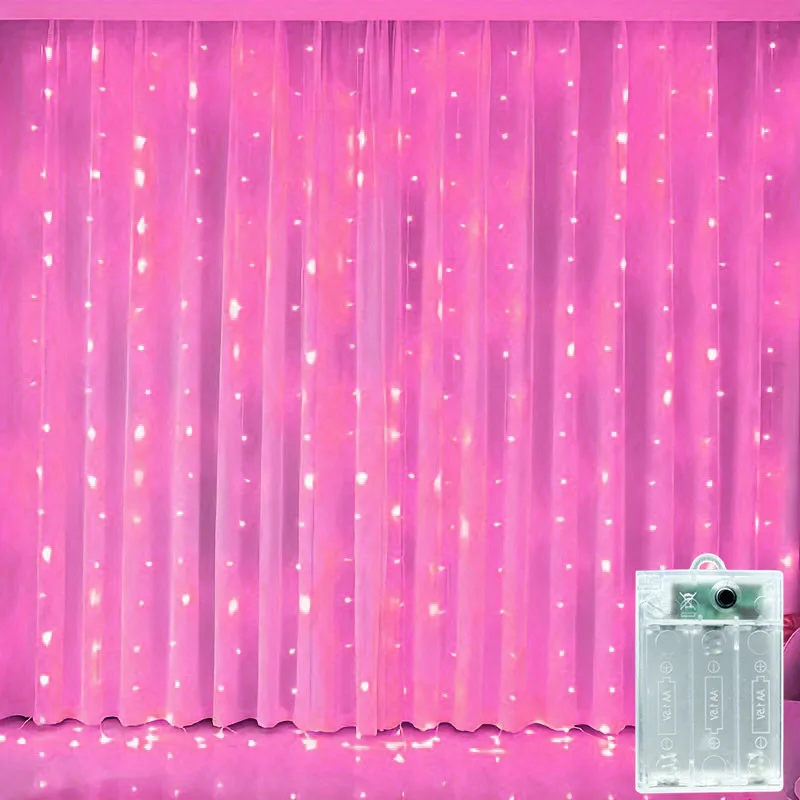 Battery Power LED Curtain Fairy Light String Outdoor Bedroom Christmas Halloween Decoration Valentine's Day Autumn Home Decor