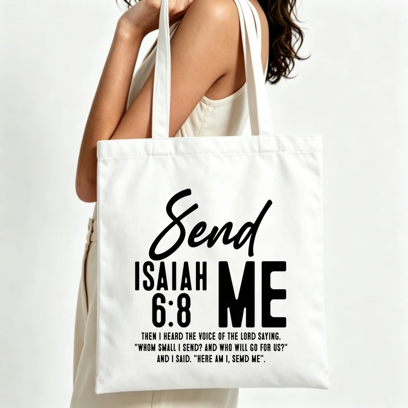 typography print canvas tote bag with slogan-style design, perfect for casual daily use and shopping outings