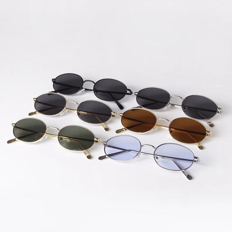 Trendige Retro-Metall-Oval-Sonnenbrille für Damen und Herren, Markendesigner, 90er-Jahre-Mode, Vintage, runde Sonnenbrille, klassische grüne Farbtöne S9535 – Detail 1