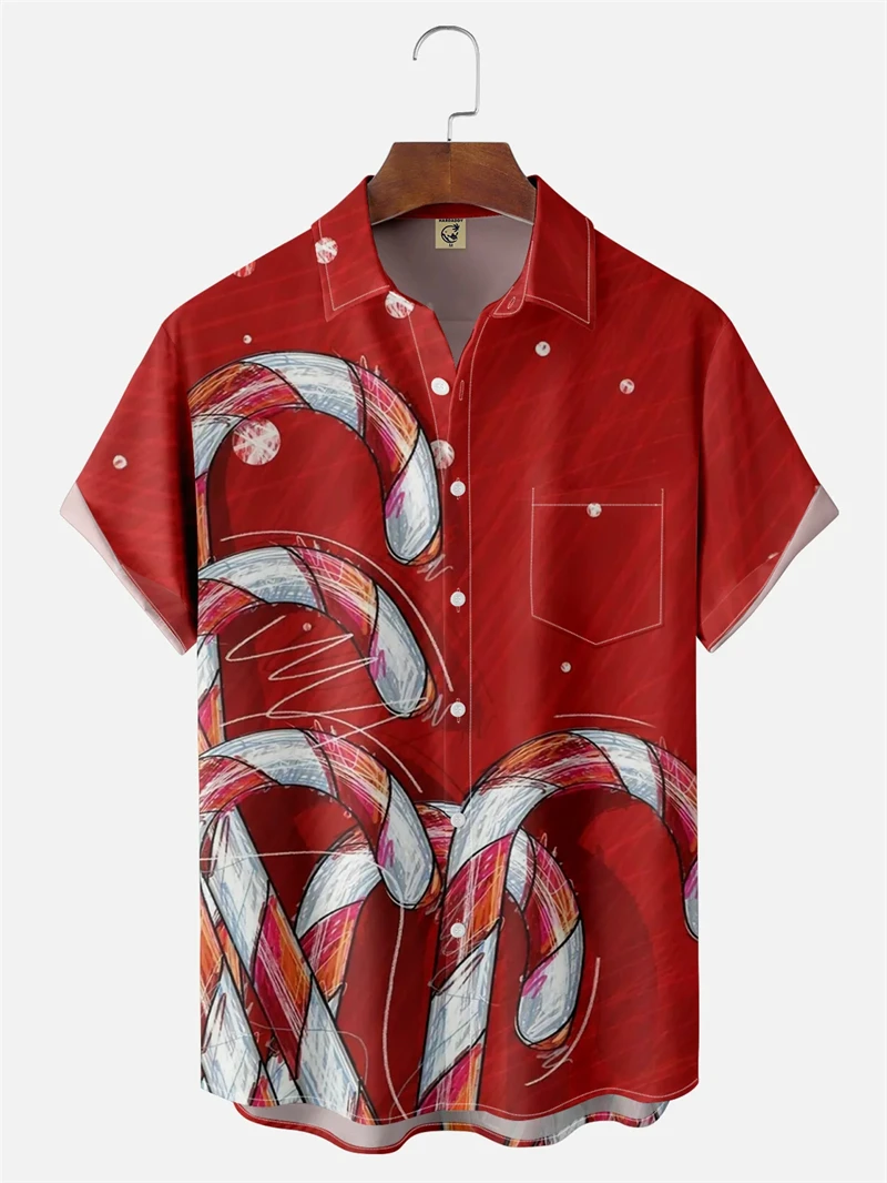 

Men's Christmas Shirts Candy Graphic Print Short Sleeve Lapel Shirt Men's Casual Button-Down Shirts Festival Wear Women Shirts