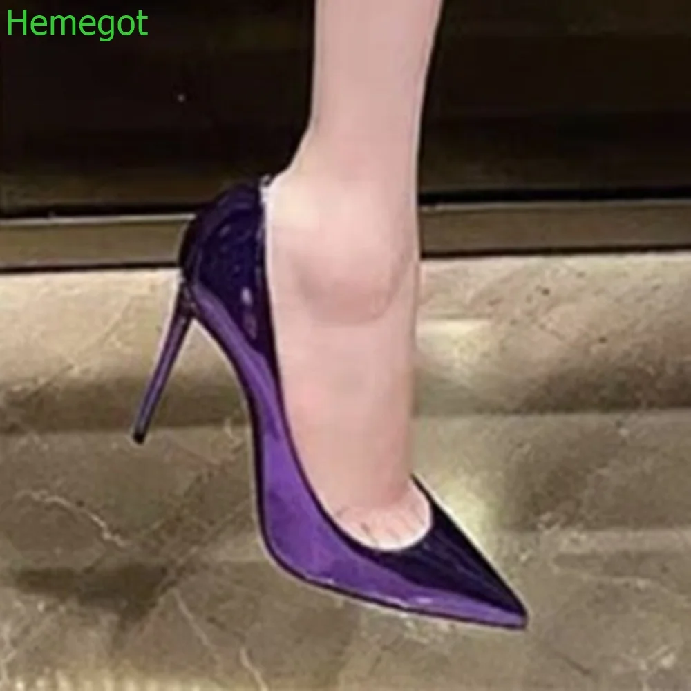 

Pointed Toe Patent Leather Purple Pumps 2025 Spring New Shallow Slip On Sexy Ladies Shoes 6Cm/8Cm/10Cm Fashion Women High Heels